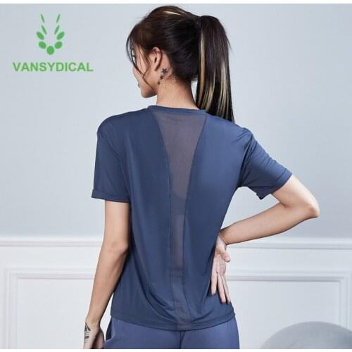 New Women Slim Indoor Gym Yoga Shirts Top Summer Athletic Sports Running T-shirt Mesh Back Fitness Training Workout Short Sleeve