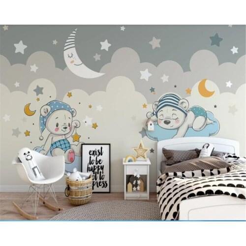Beibehang papel de parede Custom photo wallpaper cartoon bear rabbit star moon children room background wall home decoration