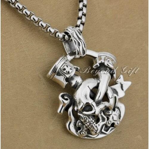 Huge 925 Sterling Silver Unique Skull Cross Pendant Mens Biker Punk Style 9P008
