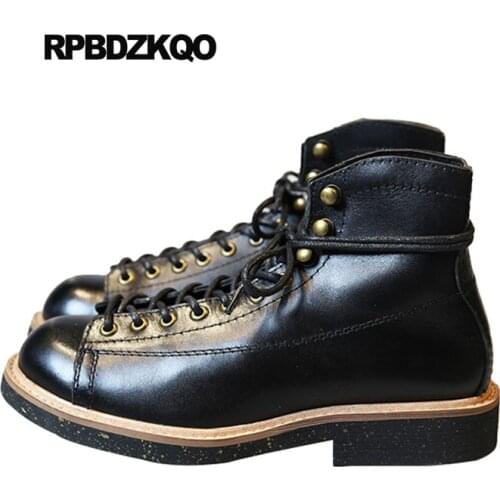Full Grain Leather Boots Retro Short Black High Quality 2018 Booties Genuine Plus Size Lace Up Autumn Shoes Ankle Men Designer