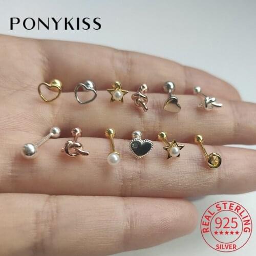 PONYKISS Trendy 925 Sterling Silver Pearl Spiral Stud Earrings for woman Party Fine Jewelry Wholesale Minimlist Accessory Gift