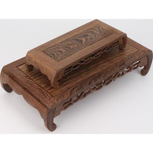 Retro Wooden Teapot Bases Fish Tank Shelf Flower Vase Bonsai Stand Natural Redwood Pedestal Square Handicraft Tea Table Ornament