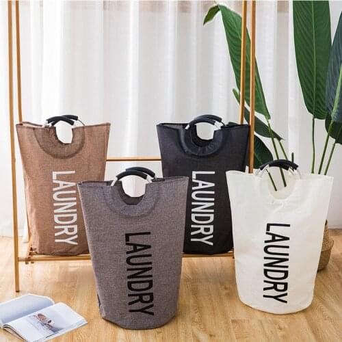 Hand-Held Portable Laundry Basket Dirty Clothes Hamper Alloy Handle Bag Moisture Proof Storage Large Clothing Sundries