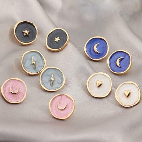 Cute Enamel Moon Star Lightning Stud Earrings for Women Harajuku Love Heart Earring Studs Girls Engagement Party Fashion Jewelry