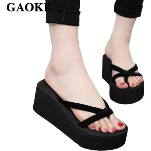 Platform High Heels Shoes Woman Flip Flops Slippers Summer Flip Flops Non-Slip Beach Sandals Wedges Platform Woman Footwear