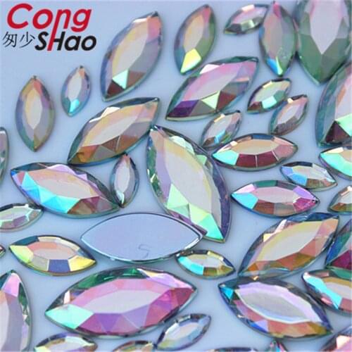 Cong Shao 5*10/7*15/9*20/12*25mm Marquise Shape Acrylic rhinestone stones and crystals Flat Back clothes Crafts decoration YB719