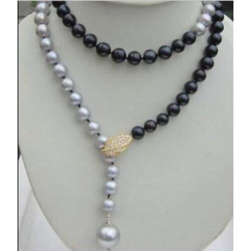 Beautiful AAA 10-11mm tahaitian black gray pearl necklace 36inch