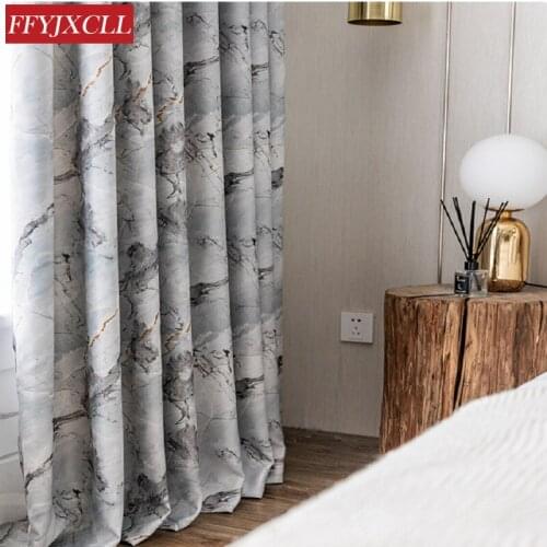 Marble Graphic Curtain Light Color Printed Fabric Cloth Curtain Living Room Dining Bedroom Decorative Curtain Shading