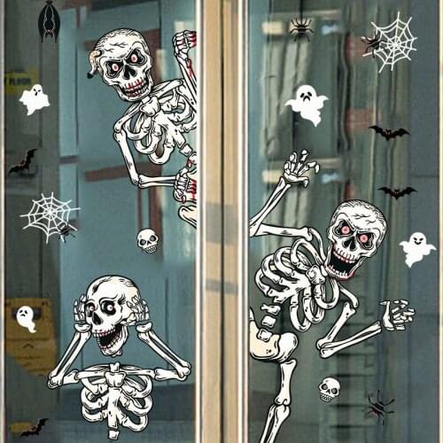 2021 Halloween Party Supplies Window Stickers Skull Skeleton Wall Stickers Haunted House Horror Halloween Decoration For Home