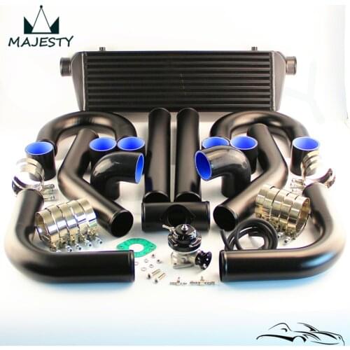 Universal DIY Intercooler + 2.5" 63mm Aluminum Piping + BOV Black Hoses kit