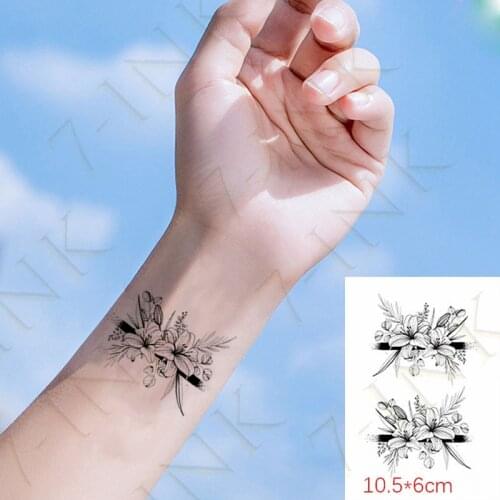 Waterproof Temporary Tattoo Sticker Flower Branch Leaf Lavender Flash Tatoo Fake Tatto Arm Leg Wrist Foot Hand For Men Women