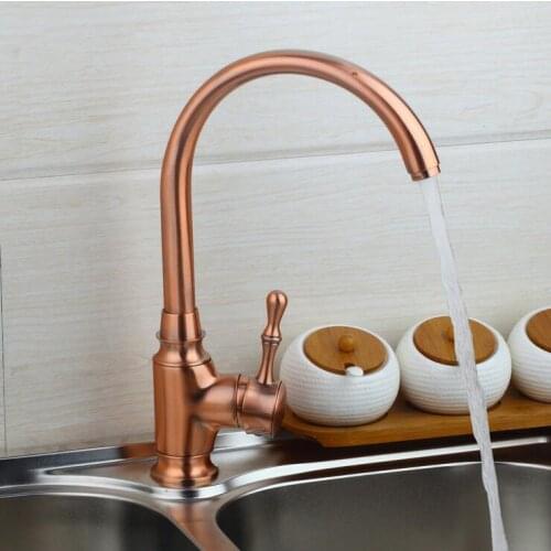 Antique copper kitchen faucet pull out, Vintage red rotated basin faucet mixer tap, Brass kitchen basin faucet hot and cold