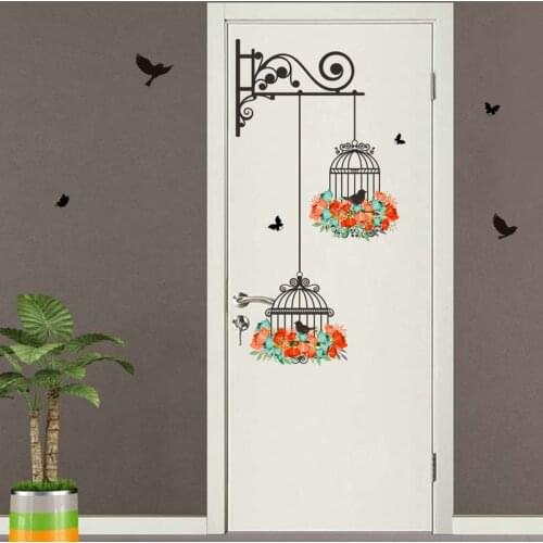 Vivid Home Wall Flower and Bird Cage Wall Stickers Living Room Bedroom Wall Stickers Large Mural Art Poster PVC Home Decoration