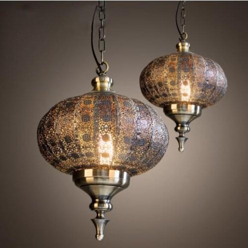India Southeast Asia Balienfe Yi Iron Pendant Lights LED Carved Hollow Retro Lamps for Dining Room Restaurant Lantern De Lamp