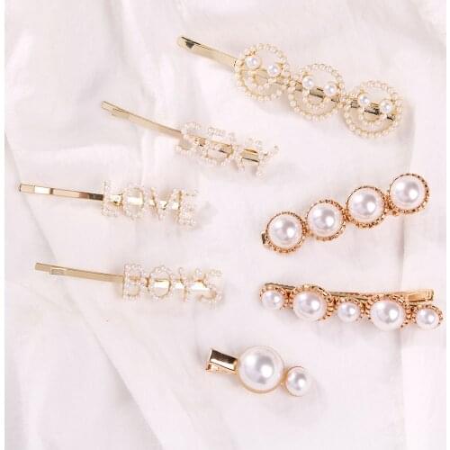 Fashion Women Pearl Imitiation Words Smiling Face Hair Clips Barrette Hairpins Barrette Bobby Pin Pearl Clip Hair Accessories