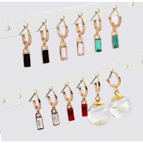 New Fashion Multicolor Square Crystal Stone Hoop Earrings for Women Round Geometric Small Circle Earrings Statement Jewelry