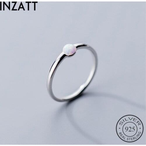 INZATT Genuine 100% 925 Sterling Silver Minimalist Geometric Round Ring For Women Party Opal Stone Fashion Jewelry Accessories