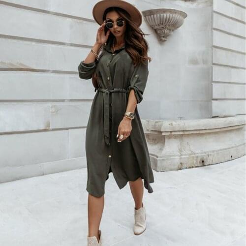 Fashion Long Sleeve Shirt Mid-length Dress Womens 2021 Fall Pregnancy Loose Casual Office Ladies Maternity Dress Womens Robe
