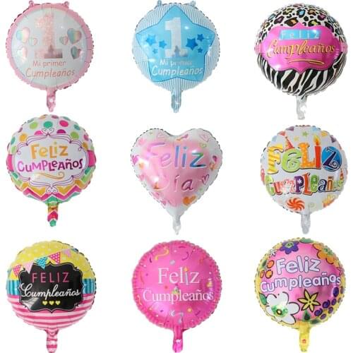 10pcs 18inch Feliz cumpleanos Spanish baby birthday balloons round mylar helium ballon happy birthday party air globos baloes