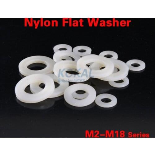 100pcs/lot DIN125 ISO7089 M2 M3 M4 M5 M8 M10 white Plastic Nylon Washer Plated Flat Washer Seals Gasket Ring PA plastic spacer