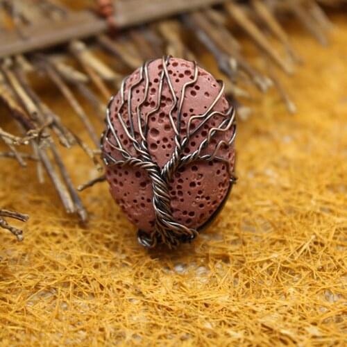 12pcs Natural Stone Multicolour Volcanic Rock Rings antique copper Wire Handmade Wrap Kabbalah Treat Ring for Women Jewelry Free