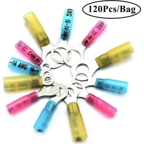120pcs AWG 22-16/16-14 / 12-10 Heat Shrink Ring Wire Connector Insulated Waterproof Electrical Wiring Crimp Terminals