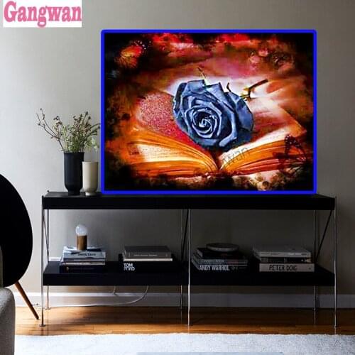 5D Diy Diamond Painting blue rose and book mozaik puzzle Cross Stitch Full Square Round fantasy Diamond Embroidery mosaic decor