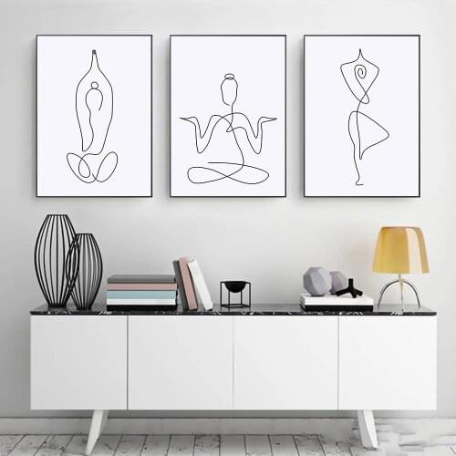 Abstract Line Drawing Minimalist Canvas Painting Yoga Woman Poster Black And White Print Nordic Wall Art Picture Girl Room Decor