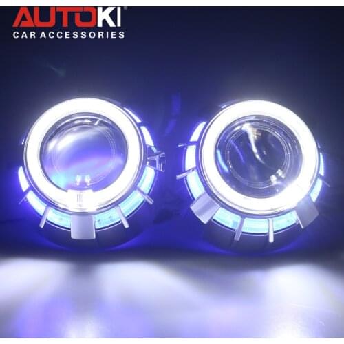 Autoki Dual Color LED Angel Eyes DRL HID Car Projector Lens Headlight Bi-xenon Retrofit Kit Upgrade Mini 2.5'' 8.0 H1 H4 H7
