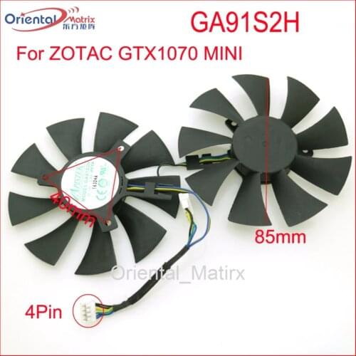 Free Shipping 2pcs/Lot GA91S2H 12V 0.35A 40*40*40mm 4Pin 85mm VGA Fan For ZOTAC GTX1070 MINI Graphics Card Cooler Cooling Fan