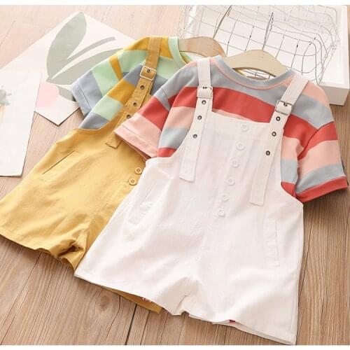 Free shipping 2021 Girls Clothing Set Summer Baby Girls Clothes sets girl printing t-shirt+Overalls girls Causal suit