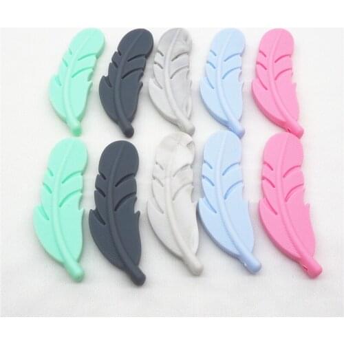 Chengkai 5pcs Silicone Feather Teether Beads DIY Baby Shower Teething Montessori Sensory Jewelry Pendant Toy BPA Free