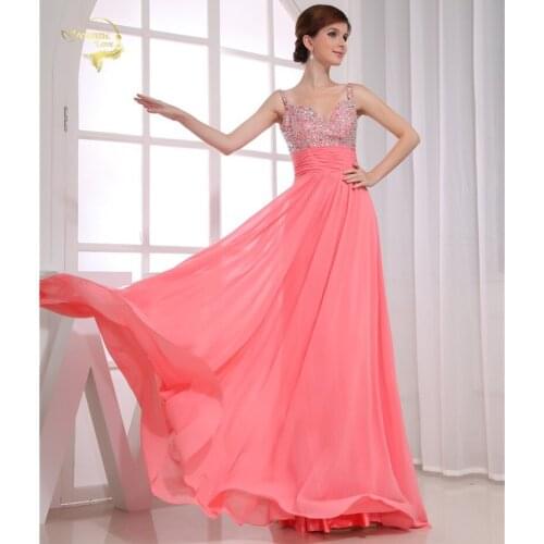 New Arrival Sweetheart Vestido De Festa Robe De Soiree Beading Spaghetti Straps Prom Gown Chiffon Long Evening Dresses TL9016