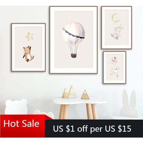 Rabbit Fox Sheep Balloon Star Moon Prints Art Canvas Painting Wall Decor Pictures For Home Posters Baby Kids Room Decor