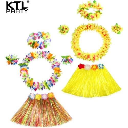 KTLPARTY 5pcs/set 30cm/40cm double decker thickening children Hawaiia Hula Skirt suit kids Hawaiia Hula costumes girls dress