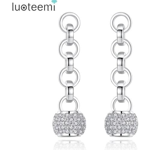 LUOTEEMI Female Geometric Cubic Zirconia Ball White Gold Color 4 Loops Statement Drop Earrings for Women Boucles Doreilles