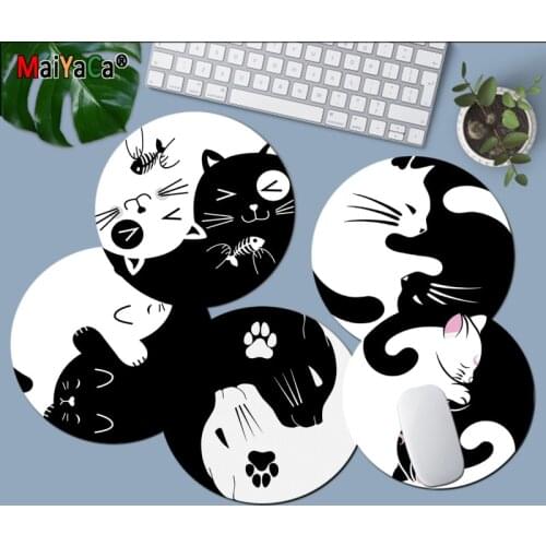 Maiyaca cute Yin Yang cat black and white Customized laptop Gaming round mouse pad gaming Mousepad Rug For PC Laptop Notebook