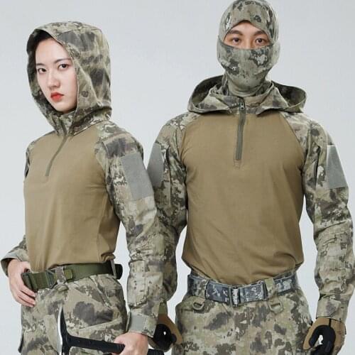 Upgraded Hooded Frog Shirt Pants Suits Tactical Camouflage Clothes Outdoor CS Army Sports Training Uniform Hunting Shooting Sets