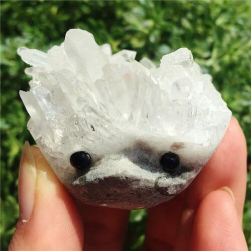 Natural crystal hedgehog in stone cluster hedgehog reiki healing gemstone handmade carved decoration crystal animal 1pcs