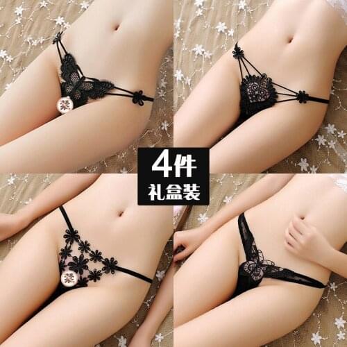BIIGGXX 4 gift boxed underwear ladies sexy embroidery hollow transparent low-waist sexy thong hot for girlfriend t-pants