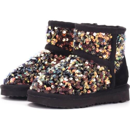 2021 new Australian ankle Snow Boots Genuine Leather Boots for Girls Boys Winter Warm Childrens Sequins Shoes Fur Kids shoes