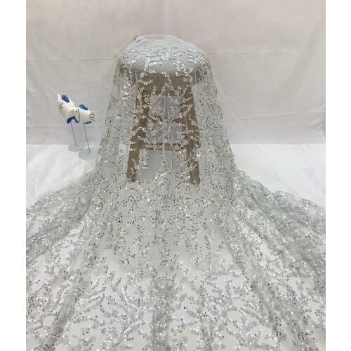 New 5yard Handmade Tulle Lace Fabric Sequins Embroidered African French Lace for Wedding/evening / Party Dress Cheongsam DA3752