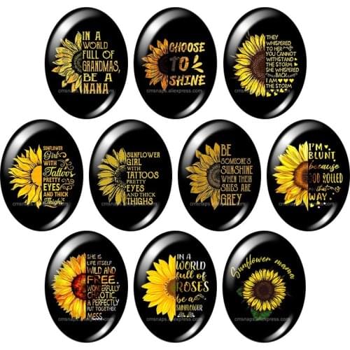 New Sunflower Letters Love Words Oval 10pcs 13x18mm/18x25mm/30x40mm photo glass cabochon demo flat back Jewelry findings