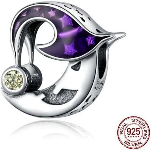 Halloween 925 Sterling Silver CZ Evil Moon Original Plated platinum Charm for Brand DIY Jewelry Making Dropshipping