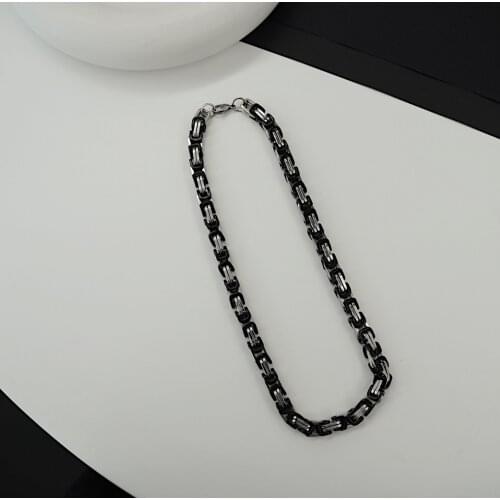 Fashion new style stainless steel square buckle necklace imperial chain titanium steel black necklace hot sale