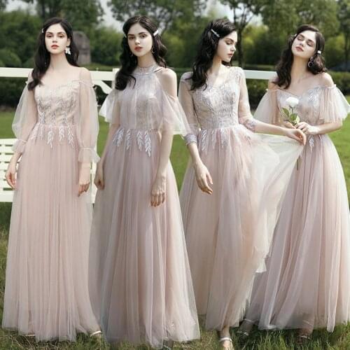 Bridesmaids Dresses Illusion Off The Shoulder Luxury Sequined V-Neck Embroidery A-Line Lace Tulle Women Wedding Party Gown E155