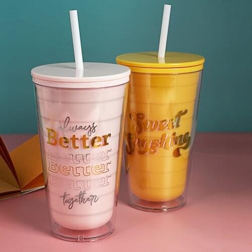 Portable Lovely Cartoon Mug Plastic Water Bottle With Straw Creative Double Layer Yogurt Mug Best Cup Kid Gift For Women Lovers