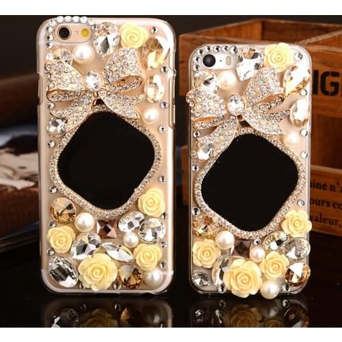Luxury Bling Diamond 3D Mirror Bowknot Bling Crystal With Flower Cover Case For Iphone 11 12 Pro MAX X XS MAX XR 6 6S 7 8 PLUS