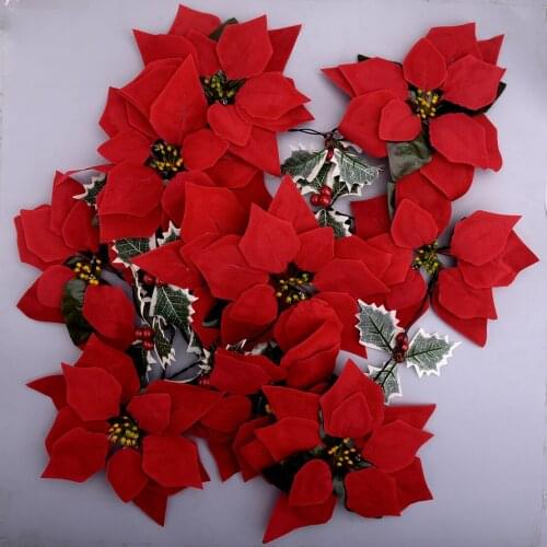 2020 NEW Red Christmas Artificial Poinsettia Garland String Lights For Garden Fireplace Door Decoration 10 LED Holidays Party