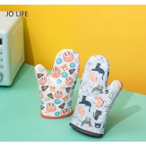 JO LIFE 1Pair Nordic Print Heat Resistant Glove BBQ Oven Grill Baking Cotton Gloves Cartoon Colorful Hand Protection Gloves